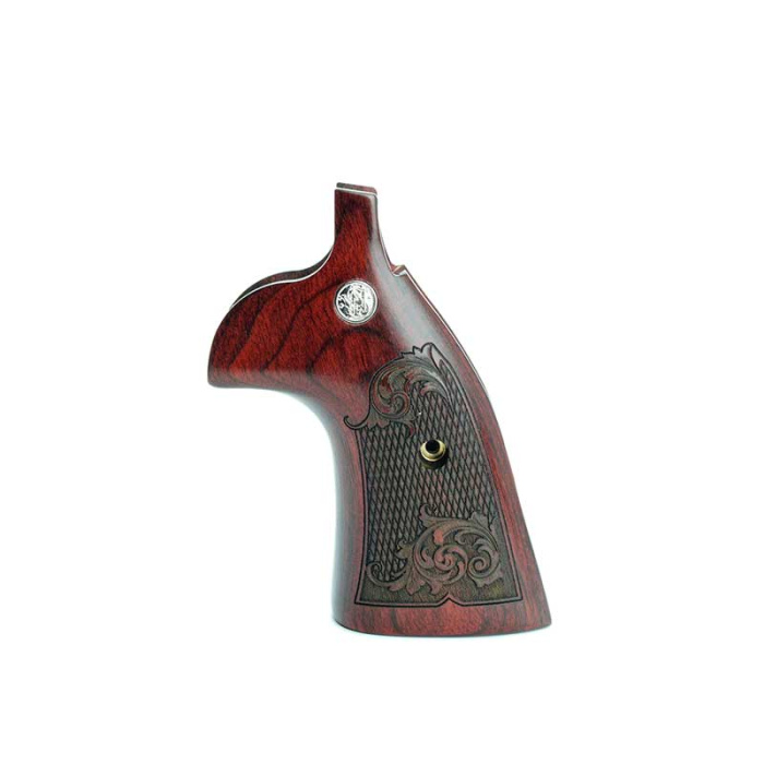 S&W Guance in Legno K/L Square Target Rosewood Checkered Engraved with Silver Medallions