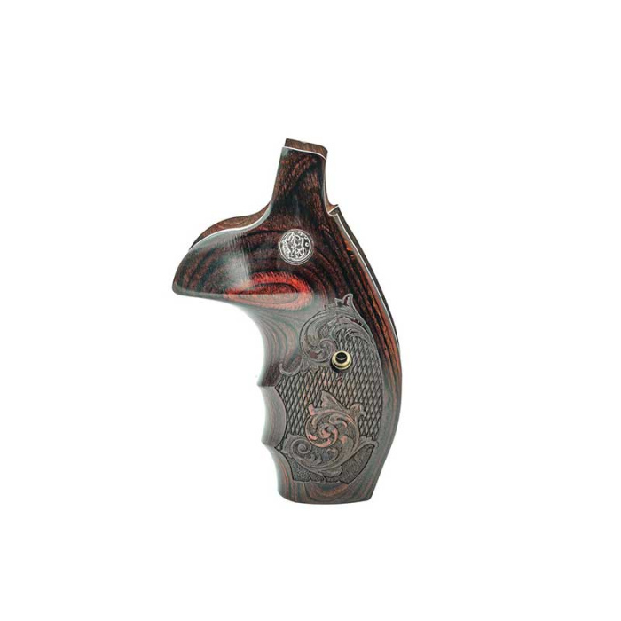 S&W Guance in Legno N Round Rosewood Checkered Engraved with Silver Medallions